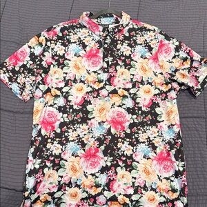 Bad Birdie Floral Polo - Black with Pink and Yellow Accents